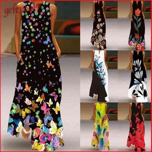 Women Fashion Summer Maxi Dresses Elegant Printed Beach Casual Sleeveless Long Dress Plus Size Sundress Vestidos De Fiesta 210623