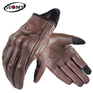 Suomy Vintage Leather Motorcykelhandskar Full fingercykelutrustning Kvinnor Brun ATV Rider Sports Protect Glove Guantes