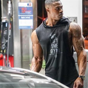 Brand Gym Clothing Mens Bodybuilding Hooded Tank Top Cotton Sleeveless Vest Sweatshirt Fitness Workout Sportswear Tops Tees 220621