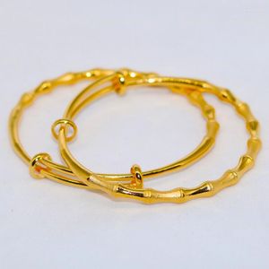 Bangle 24k Dubai Etiopian Bamboo Yellow Strong Gold Lovely Armband med Polsting For Women Girls Party Jewelry Armband GiftsBangle