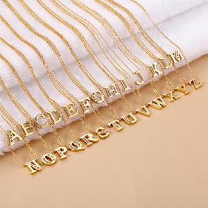 Neuankömmling Mädchen Anfangsbuchstaben 26 Alphabet Anhänger Charms Mode Halskette Damen Edelstahl Hauptstadt A-Z Schmuck Gold Kristall Diamant CZ Steine