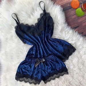 2023 Sleepwear Sexy Lingerie Women Sleep Word Camisole Bow Shorts V-образные топы бархатная пижама