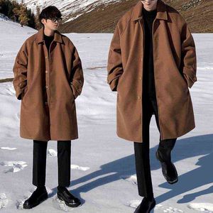 Herr ull blandar vinter tjock ullrock män varm mode avslappnad mellanlängd koreanska lösa stora överdata mens överrock t220810