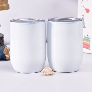 12oz straight Sublimation Wine glasses tumbler Blank white Stainless steel egg cup stemless wine glass tumblers with slid lid heat transfer printing kids cups