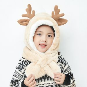 Designer Kids Christmas Antlers Hats Scarfs Children Boys Girls Winter Head Ears Neck Warmer Fashion Snow Cap Slouchy Beanies Khaki Beige Pink Grey Colors