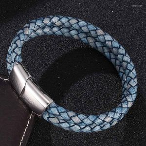 Braccialetti con ciondoli Gioielli vintage da uomo Bracciale in pelle blu doppia intrecciata Bracciale con chiusura magnetica in acciaio Regalo da uomo BB0512Charm Lars22