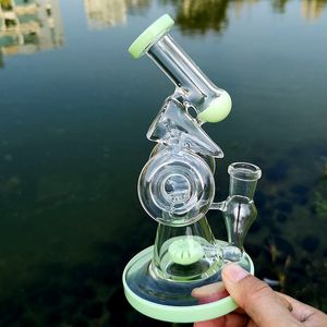 Narghilè verde latte viola con ciotola Bong in vetro Doppio riciclatore Ciambella a fessura Per percolatore Olio Dab Rigs Sidecar XL-320