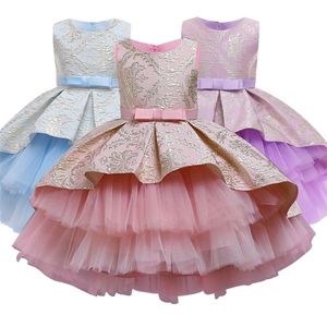 Baby Girl Dress Retro Flower Haft Elegancka Koronka Jacquard Ślubna Princess Tutu Birthday Party Ballet 220422