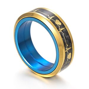 Wedding Rings mm Spinner Ring Love Heart ECG Lifeline Heartbeat Carbon Fiber Band For Men Women Paar Lover juwelier