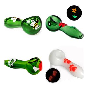 Vintage Wholesale Glow In The Dark Glass pipe Bong Water Hookah Smoking pipe Oil Burner Dab Rigs can put customer logo by dhl ups