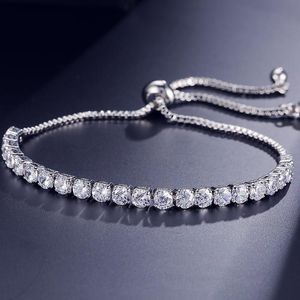 Luxuriöses Tennis-Zugarmband aus Kupfer mit AAA-Zirkonia, Designer-Armband aus südamerikanischem Roségold mit weißen Diamanten für Damen, versilberte, verstellbare Charm-Armbänder
