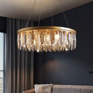 Modern living room chandeliers Pendant Lamps round gold hanging lamp rectangle kitchen fixture crystal chandelier for bedroom indoor lighting