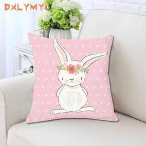 Cute Pink Rabbit Bunny Cartoon Animal Throw Pillow 45x45cm Nordic Plush Cushion Decorative for Sofa Kids Room Decor 220507