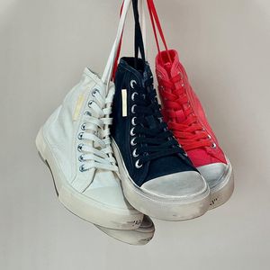 Balencigaa Vintage Balenicass qualidade mais alta tela sapatos de moda angustiada Paris High Top Wash Old Effect Vulcanized Half Slippers Black Red Red Casal W