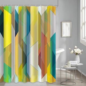 Duschvorhänge, geometrisches buntes Vorhang-Set, Gelb, Blau, Grün, moderne Kunst, gestreift, schillernder Stoff, Haken, Badezimmer, Badewanne, DecoShower