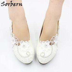 Sorbern Fiore Bianco Scarpe Da Sposa Tacco Alto Cristalli Appliques In Pizzo Scarpe Da Damigella D'onore Scarpe Piatte 3 Cm 5 Cm Altezza Tacco Multi