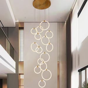 Modern Minimalist Hall Pendant Lamp Led Acrylic Apartment Living Room Villa Stairwell Long Gold Chandeliers For Bedroom Ceiling