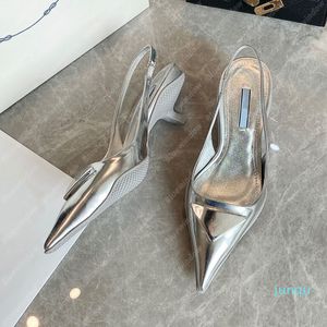 2022-Sapatos sociais femininos bombas triângulo salto médio sandálias slingback sapatos de grife salto alto sandales alpargatas