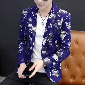 Hoo Men's Autumn Personalized Casual Floral Suit Teen Trend Drukowana moda mody Blazer Men 220527