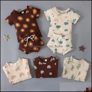 Set di abbigliamento Bambini Ragazze Ragazzi Completi Bambini Infant Topsandrainbow Pantaloncini con stampa cactus sole 2 pezzi / set Summer Fash Mxhome Dhx7O