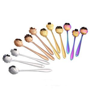 8 Pcs/Set Vintage Stainless Steel Spoon Flower Shaped Coffee Tea Stiring Spoon Ice Cream Cake Dessert Tableware SN4296