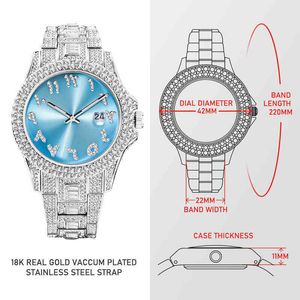 Missfox Diamond Luxury Watch Man Platina Round Round Beauty Blue Abic Menwatch Wristwatch New Relgio Masculino Quartz Summer Party7kiq