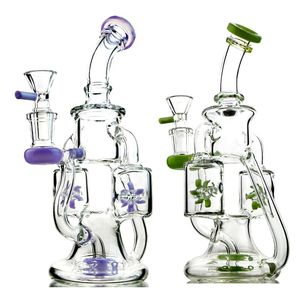 Double Recycler Oil Dab Rigs Purple and Green Hookahs Propeller Percolater Water Pipes 4mm Thick Big Glass Bongs 14mm Female Joint With Bowl XL167