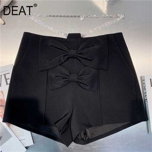 DEAT Women Silver Chain Belt With Bow Shorts Ankomster Hög midja Fashion Temperament Match Spring Summer 11D984 210709