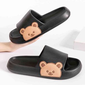 Summer Women Men Slippers Sandals Beach Slides Flip Flops Cartoon Bear Thick Sole Boys Girl Unisex Bathroom Shoes Zapatillas Y220412