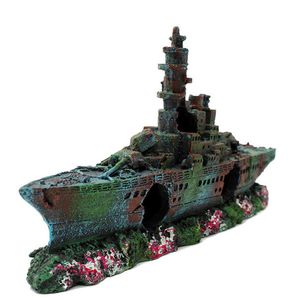 rium Fish Tank Boat Artificial Wreck Sunk Ship Sailing Resin Ornament Landscaping Decoration 22x4x10cm Y200917