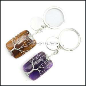 Anéis -chave Árvore artesanal de vida Rec Rec Natural Stone Cura de Cristal Quartz Chaves Chain Rin Mjfashi MJFashion Dhuni