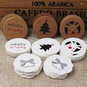 クリスマスデコレーション100pcs/packかわいい木小さなタグカウハイドギフトパッケージボックスアクセサリーありがとう白いラベルキリストマ