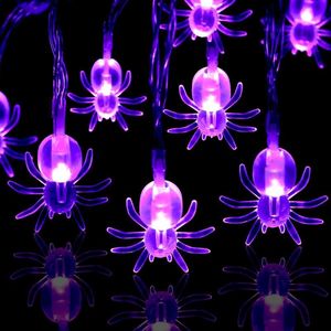 سلاسل 10/20/40 LEDS Halloween Purple Spider String Light Solar/Battery House Garden Yard Party Ledled Led