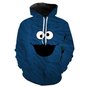 Męskie bluzy z kapturem bluzy Cookie Monster 3D drukowane mężczyźni kobiety modna bluza z kapturem Cartoon Anime Harajuku sweter hip-hopowy dla dzieci chłopiec G