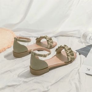 Söta söta damer ruffle sandaler kvinnor sommar strand casual skor mode klassiker ankel spänne remmen lägenheter grön svart 220616