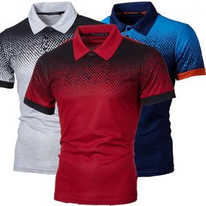 Polos masculinos 2022 Contraste de Verão Color Lapela Gradiente T-shirt Homens de Manga Curta Streetwear Moda Casual Hip Hop Tee Plus Size