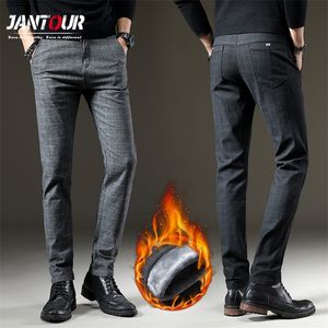 Pantaloni da uomo in pile invernale di marca Fluff addensare pantaloni casual caldi da uomo d'affari pantaloni grigi in cotone scozzese spesso elastico dritto uomo 220323