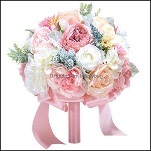 Decorative Flowers Wreaths Festive Party Supplies Home Garden Eternal Angel Holding Bouquet Silk Artificial Flower Wedding Celeb Dhczv