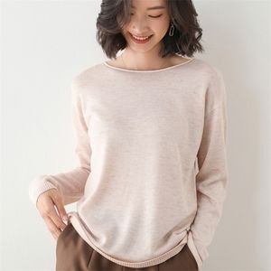 Ladies Top Long Sleeve Sweater O Neck Knit Pullover Sweater Casual Loose Solid Color Small Jacket Large Size Pullover 201221