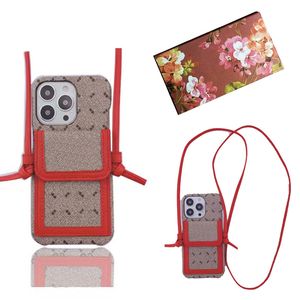 con scatola Fashion Designer Custodie per cellulari per iPhone 14 14pro 14plus 13 12 11 pro max XR Xsmax Porta carte Custodia in pelle con stampa modello Borsa con cordino