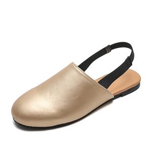 Arrival Kids Slipper Spring Summer Gold White Brown Leather Sling Back For Boys Girls Size 2142 220607