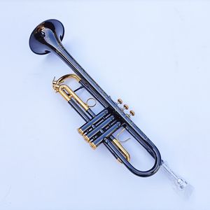 Trompete de ouro preto BB B Brass plana Instrumento requintado com luvas de bocal