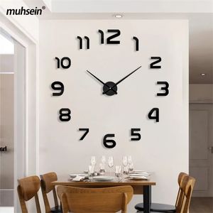 MUHSEIN MODERN WALL Rel￳gio 3D Rels Clock Grande Tamanho Diy Adesivo de parede Rel￳gio Decora￧￣o de casa Rel￳gios de quartzo mudo 210325