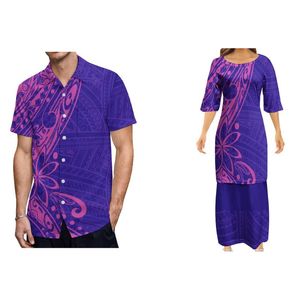 Vestidos de trabalho Casais Dress Women Club Bodycon Samoan Puletasi Polynesian Set Tradicional Design Tribal 2 Peça