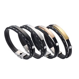 Men Women PU Leather Bracelet Chain Titanium Steel Weave Link Bracelets Multi-Layer Braided Rope Wristband Adjustable Cuff Bangle Gift