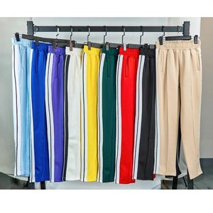 Calças masculinas soltas esportes calças compridas com zíper calças casuais moletom masculino carta impressa jogger listras laterais esporte sportwear cordão st7025