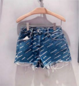 K029 Spring Designer inspirerade kvinnor nödställda Fashions Blue Splatter Summer Letter Logo Print Jeans Shorts