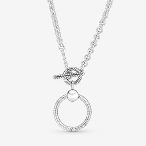 100% 925 Стерлинговые серебряные моменты o Ожерелье Подвеска Ожерелье T-Bar Мода Женщины Свадебные Обращающиеся Ювелирные Изделия Аксессуары для подарка