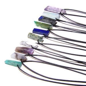 Natural Crystal Raw Stone Slice Point Beads Necklace Aquamarines Amethyst Turquoise Pendant Necklace for Women Men Jewelry Gifts