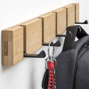 Trävägghängare bambu legering rack krokar hänger hållare kläder förvaring arrangör dold vägg krok för hängande heminredning 210318